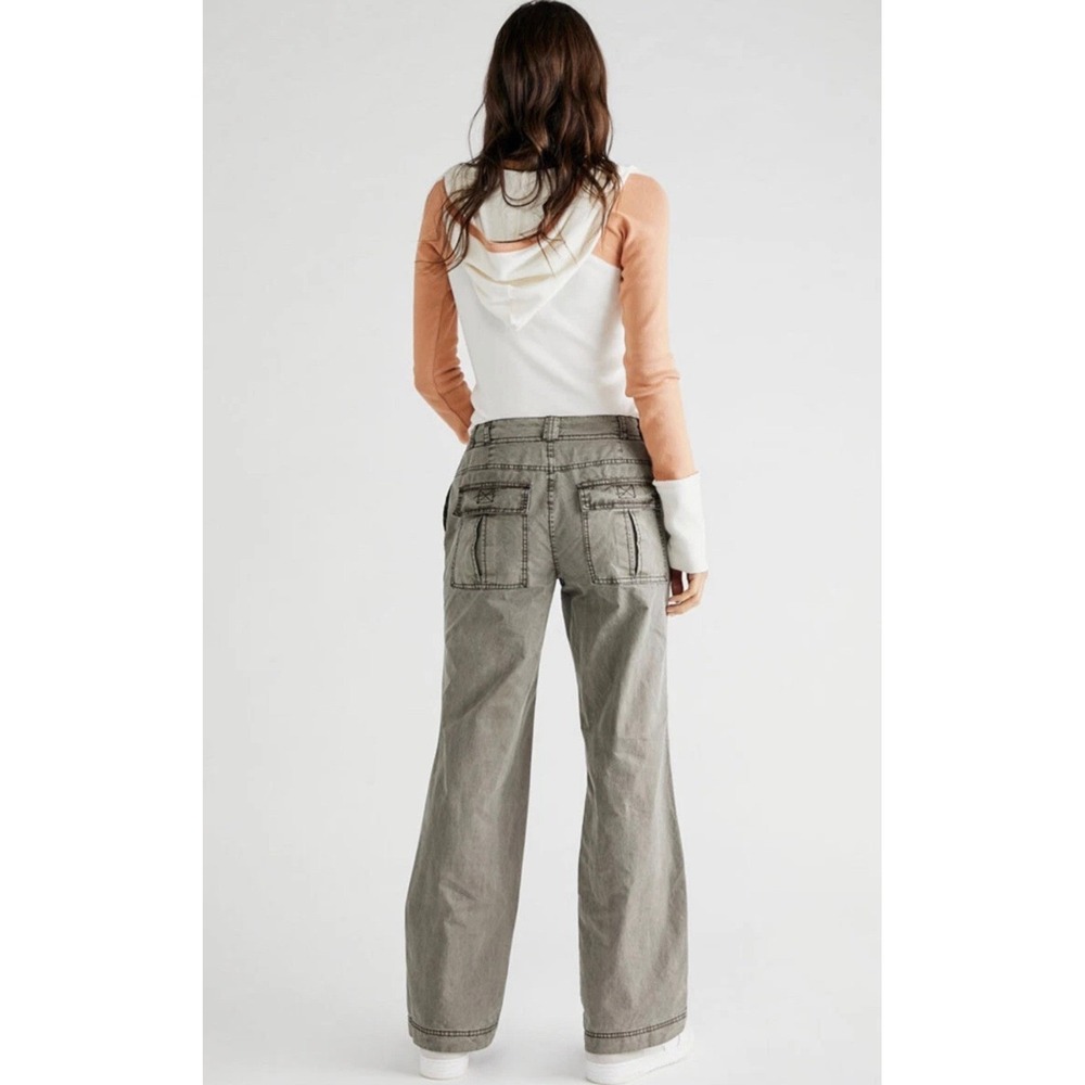 Free People Cargo Pants Olive Green Wide Leg Utility Trousers Women's 10 READ - Picture 2 of 11